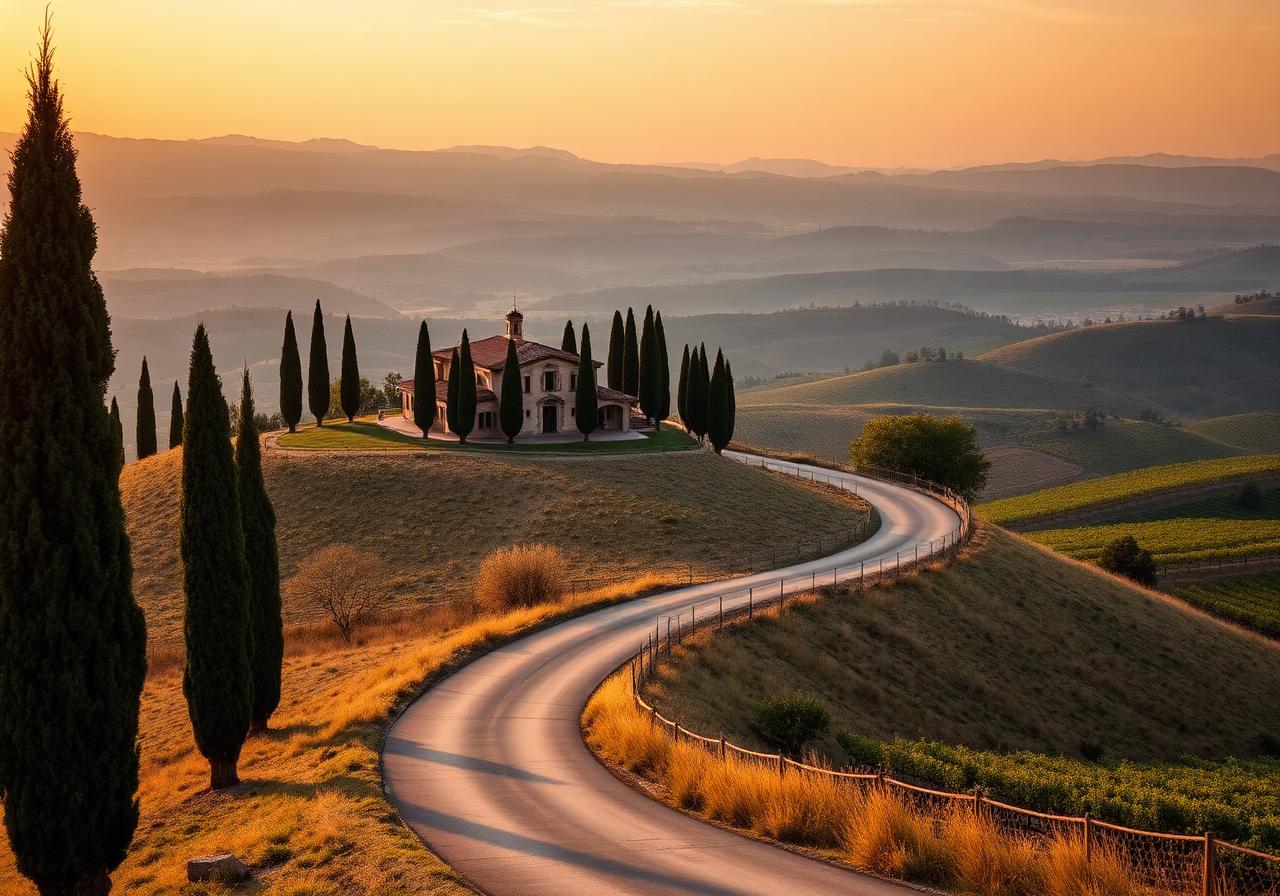 Tuscan villa at sunset